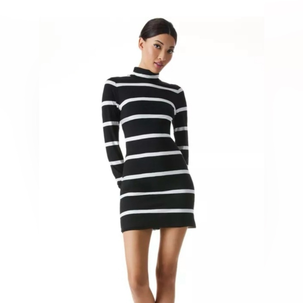 Alice + Olivia Black and White Striped Long Sleeve Dress